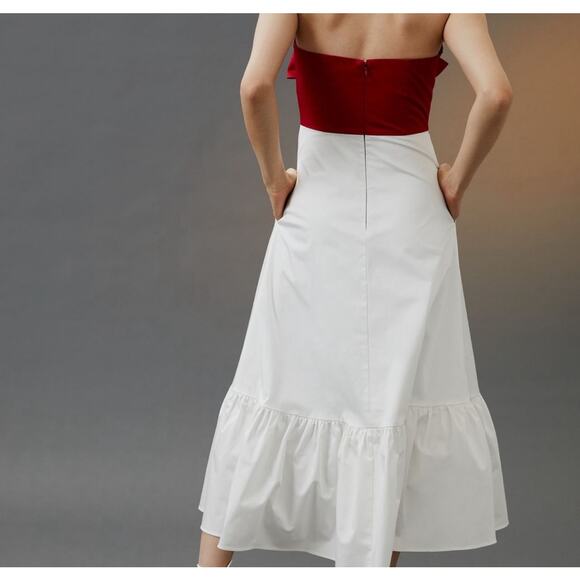 Hutch NWT Red White Motif Bow-Tie Colorblock Maxi Dress Anthropologie | Size 8 - Picture 4 of 16